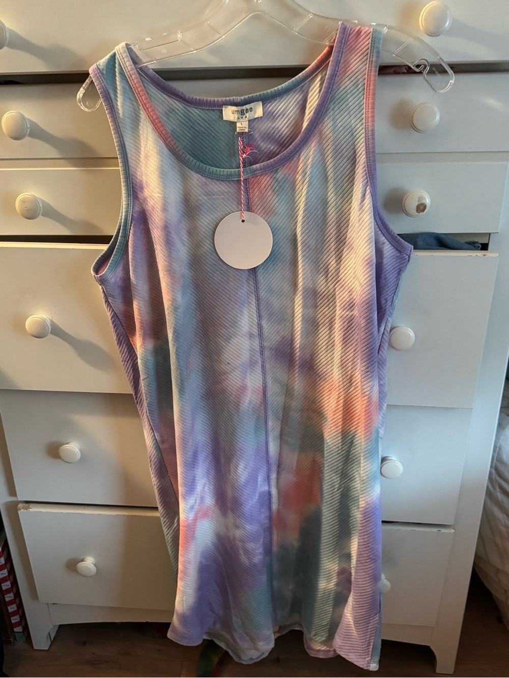 Umgee Pastel Tie-Dye Ribbed Tank Dress - Purple, Pink, blue size large